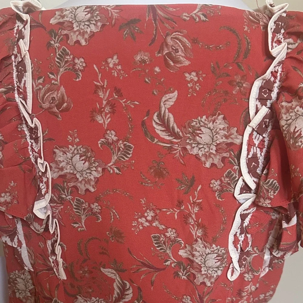 New Aura Rust Floral Ruffle Maxi Dress • Boho Floral Tiered Hem • Size M NWT - Picture 6 of 8